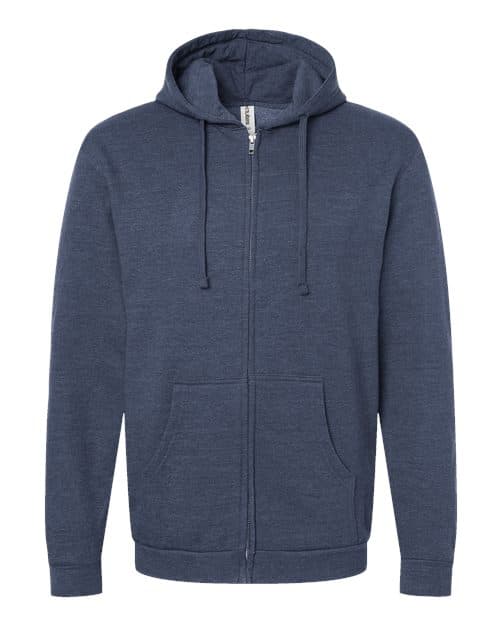 Unisex Full-Zip Hooded Sweatshirt — Heather Denim