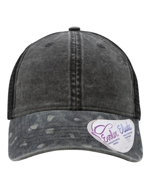 Women's Printed Bill with Mesh Back Cap — Black/ Black Leopard/ Black