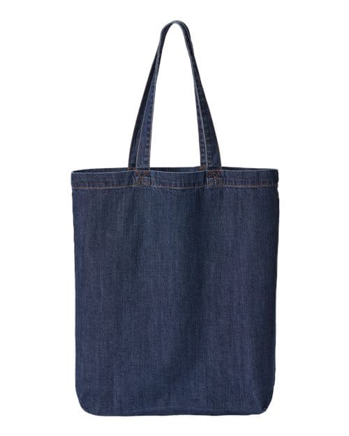 Cotton Denim Gusseted Tote Bag — Dark Blue Denim