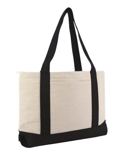 Large Zippered Cotton Canvas Tote — Natural/ Black