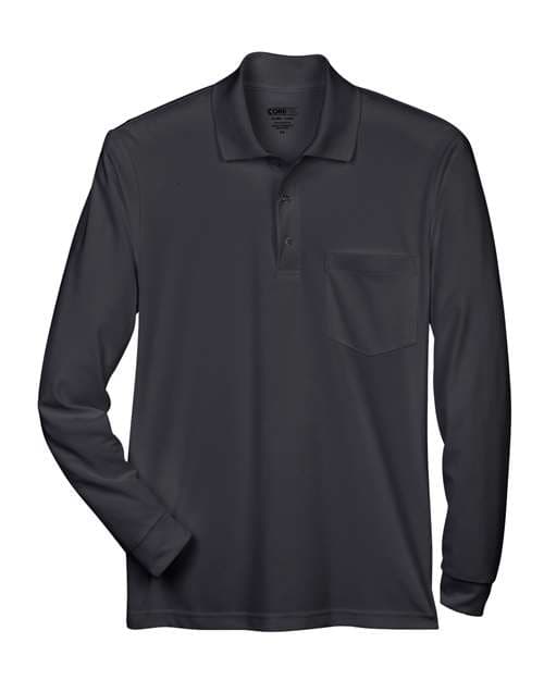 Men's Pinnacle Performance Long Sleeve Piqué Polo with Pocket — Black