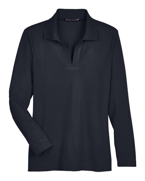 Women's CrownLux Performance® Plaited Long Sleeve Polo — Black