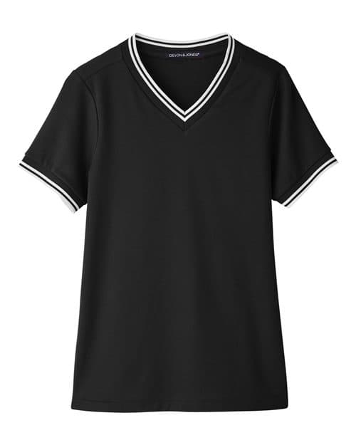 Women's CrownLux Performance® Plaited Tipped V-Neck Shirt — Black/ White