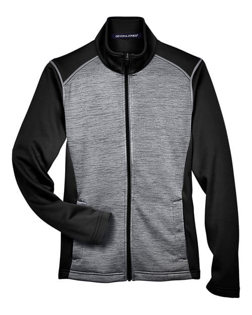 Women's Newbury Colorblock Mélange Fleece Full-Zip Jacket — Black Heather/ Dark Grey Heather