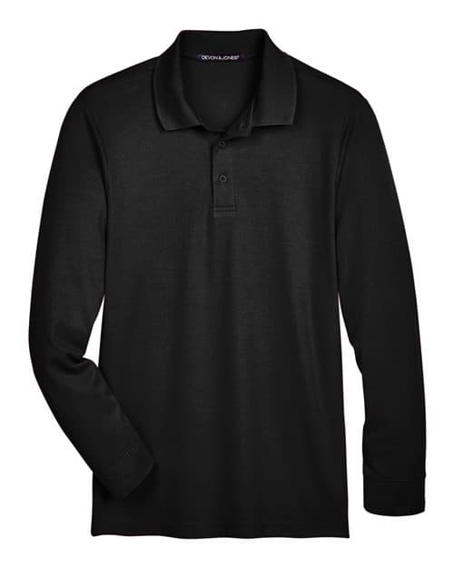 Men's Tall CrownLux Performance® Plaited Long Sleeve Polo — Black