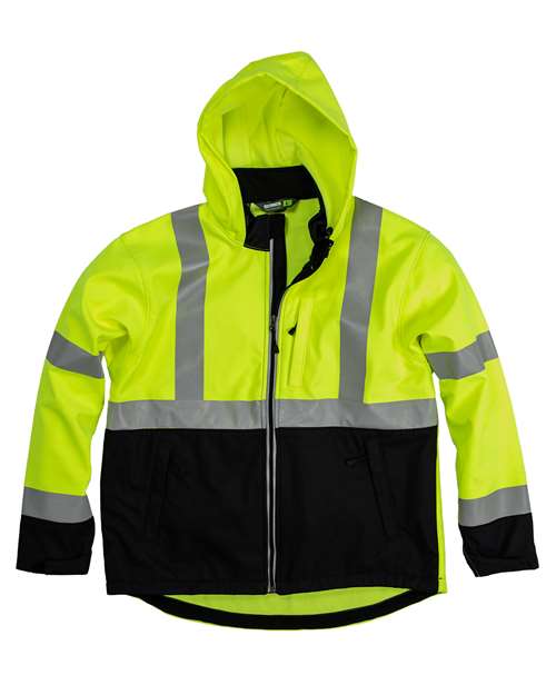 Men's Hi-Vis Class 3 Hooded Soft Shell Jacket — Yellow