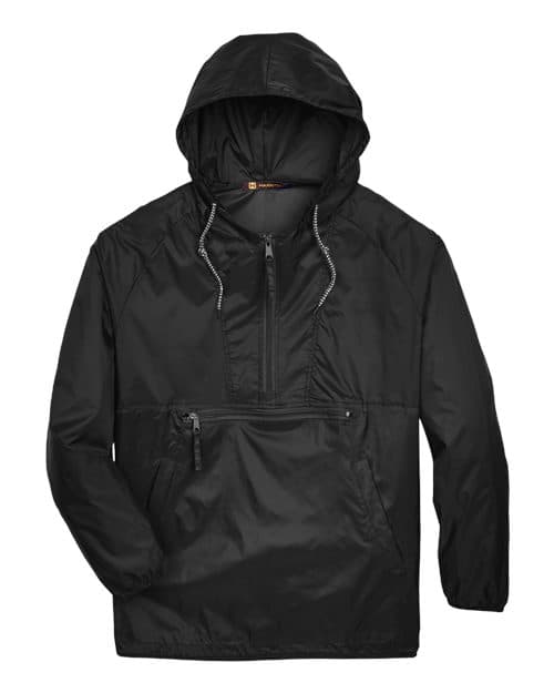 Unisex Packable Hooded Nylon Jacket — Black