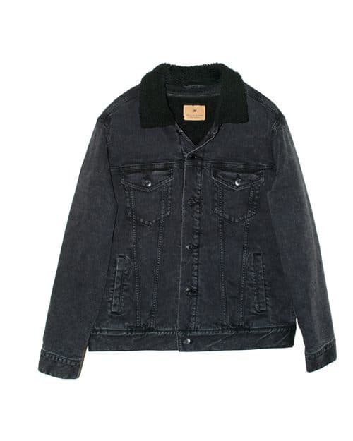 Unisex Sherpa-Lined Denim Jacket — Black Denim/ Black