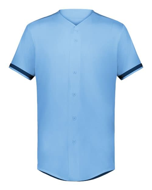 Unisex Full Button Baseball Jersey — Columbia Blue/ Navy