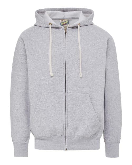 Unisex Vintage Fleece Full-Zip Hooded Sweatshirt — Heather Grey