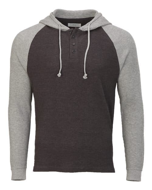 Unisex Waffle Knit Pullover Hooded Long Sleeve T-Shirt — Charcoal/ Oxford Heather