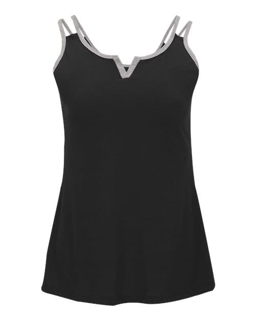 Women's Split Shoulder Tank Top — Black/ Oxford Heather