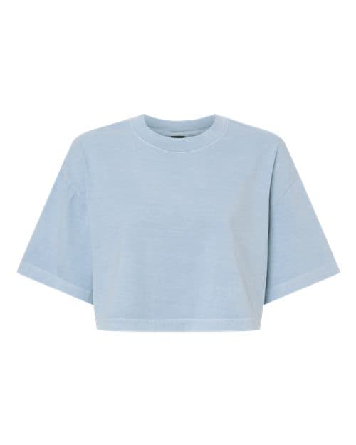 Women's Garment-Dyed Cropped Tee — Light Washed Denim
