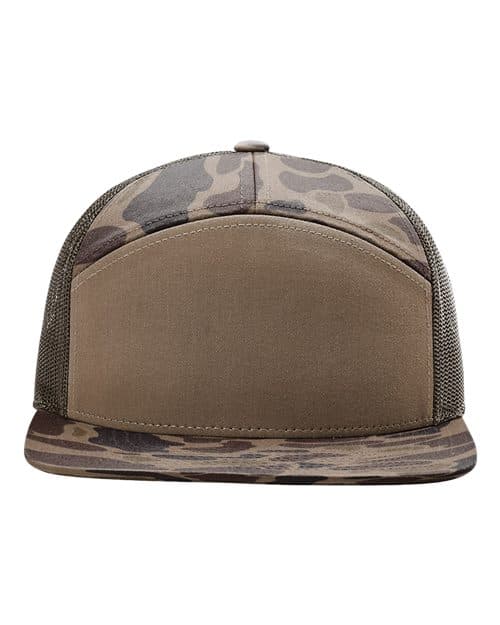 Printed Seven-Panel Trucker Cap — Bark Duck Camo/ Brown