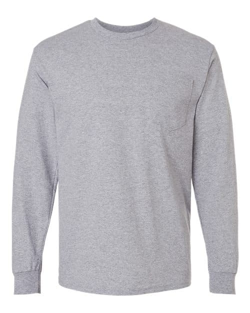 Unisex Ultra Cotton® Long Sleeve Pocket T-Shirt — Sport Grey