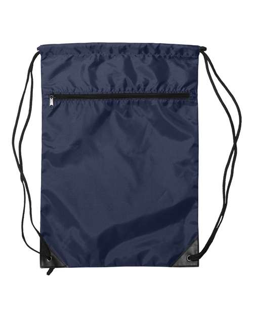 Zippered Drawstring Backpack — Navy