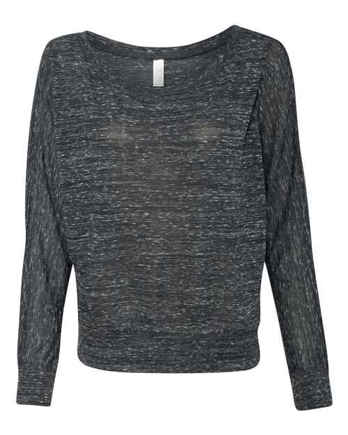 Women’s Flowy Off Shoulder Long Sleeve Tee — Black Marble