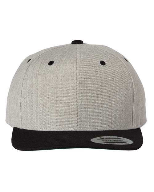 Premium Flat Bill Snapback Cap — Heather/ Black
