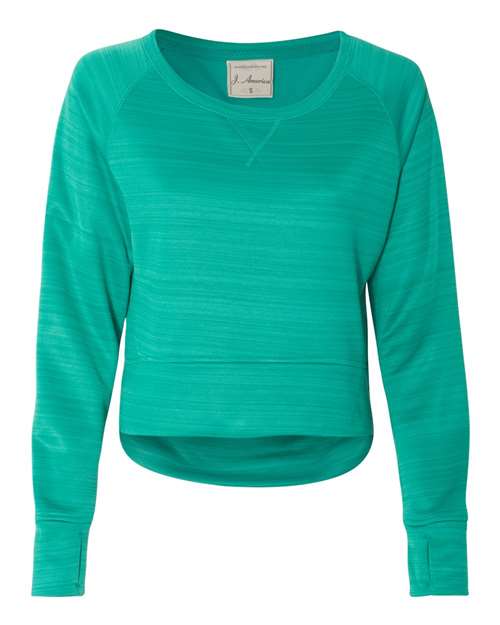 Women's Odyssey Striped Performance Fleece Hi-Low Crewneck Sweatshirt — Dynasty Green Stripe