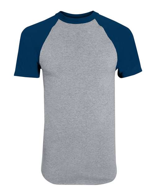 Youth Raglan Baseball Jersey — Athletic Heather/ Navy