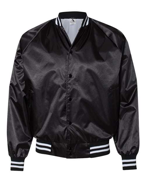 Unisex Satin Baseball Jacket Striped Trim — Black/ White