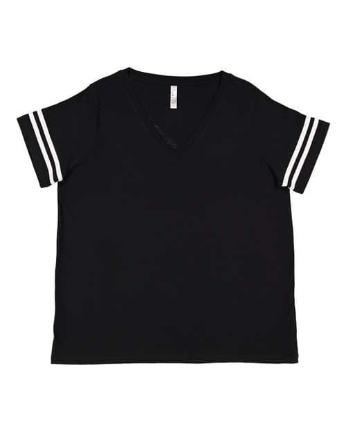 Women's Curvy Collection Vintage Football T-Shirt — Black Solid/ White