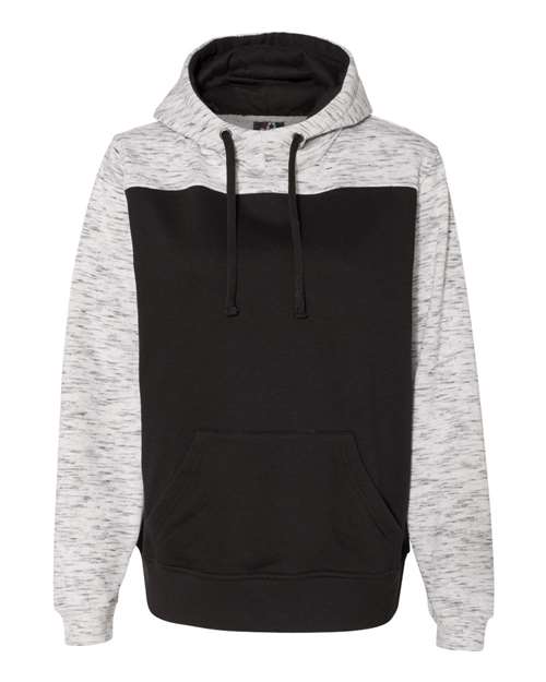 Men's Mélange Fleece Colorblocked Hooded Sweatshirt — Black/ White