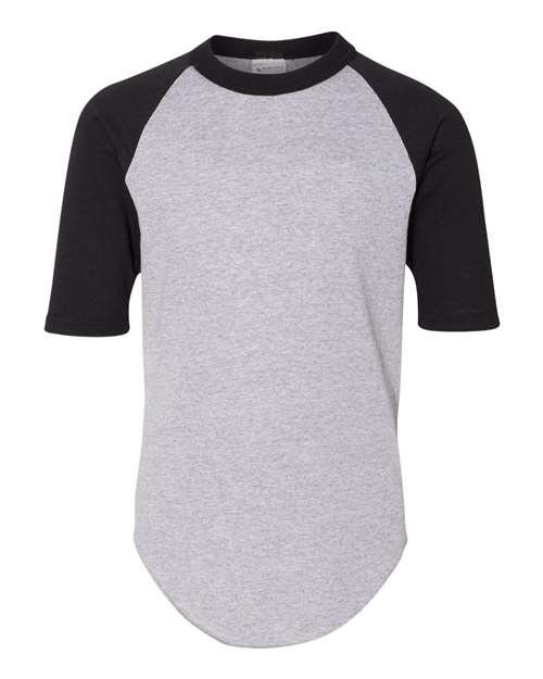 Youth Three-Quarter Sleeve Baseball Jersey — Athletic Heather/ Black