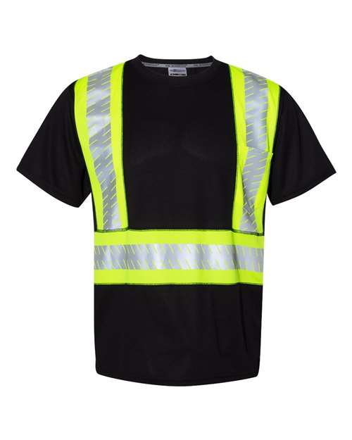 Unisex EV Series® Enhanced Visibility Contrast Pocket T-Shirt — Black/ Lime - B200