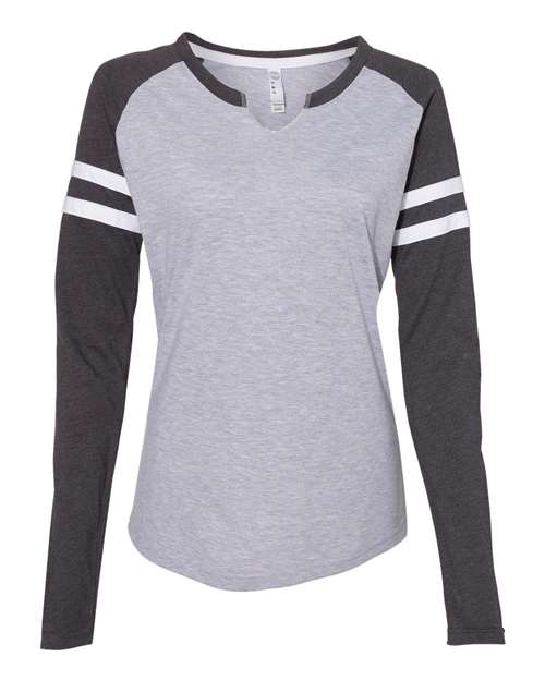 Women's Fine Jersey Mash Up Long Sleeve T-Shirt — Vintage Heather/ Vintage Navy