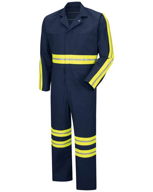 Men's Enhanced Visibility Action Back Coverall — Navy/ Yellow Trim