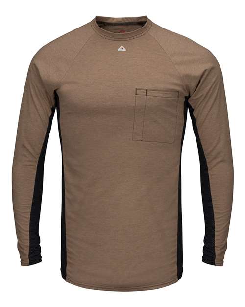 Men's Long Sleeve FR Two-Tone Base Layer with Concealed Chest Pocket - EXCEL FR — Khaki