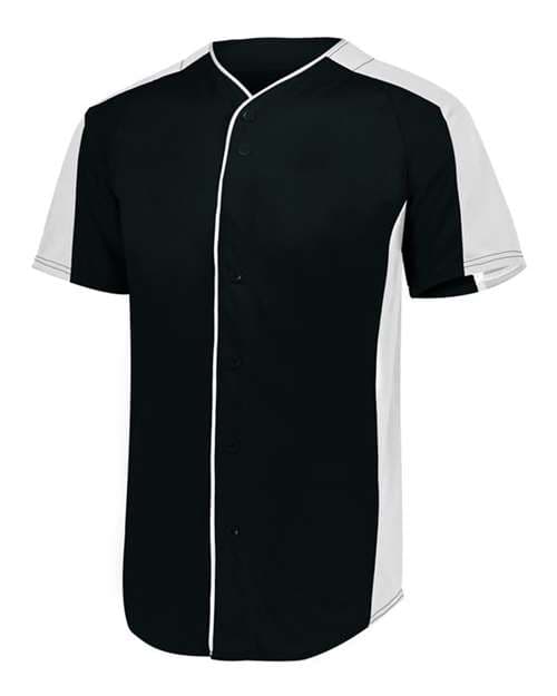 Youth Full Button Baseball Jersey — Black/ White