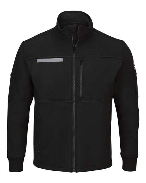 Men's Zip Front Fleece Jacket-Cotton /Spandex Blend — Black