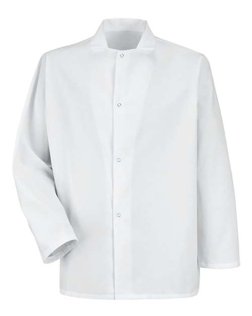 Men's Gripper-Front Short Butcher Coat — White