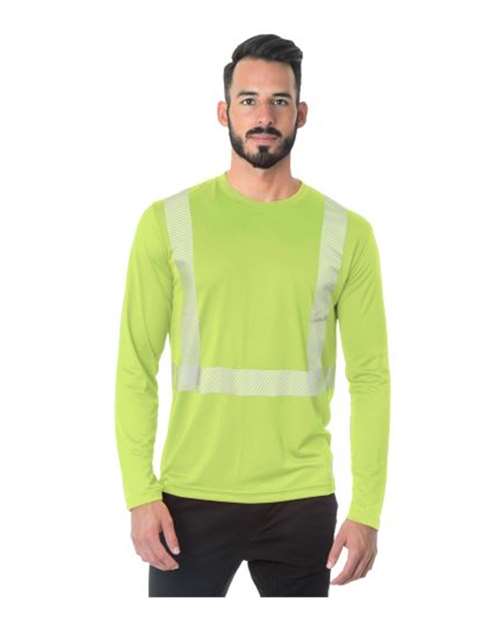 Unisex USA-Made Hi-Visibility Long Sleeve Performance T-Shirt - Segmented Tape — Lime Green