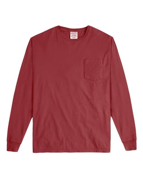 Unisex Garment-Dyed Long Sleeve T-Shirt With a Pocket