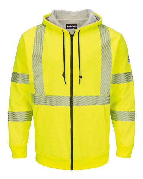 Men's Tall Hi-Visibility Zip-Front Hooded Fleece Sweatshirt with Waffle Lining — Yellow/ Green