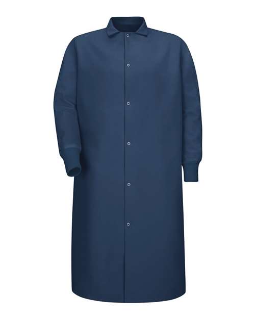 Unisex Gripper-Front Pocketless Butcher Coat With Knit Cuffs — Navy