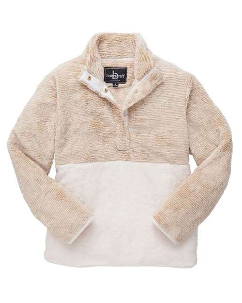 Unisex Fuzzy Half-Snap Fleece Pullover — Camel Stripe/ Natural