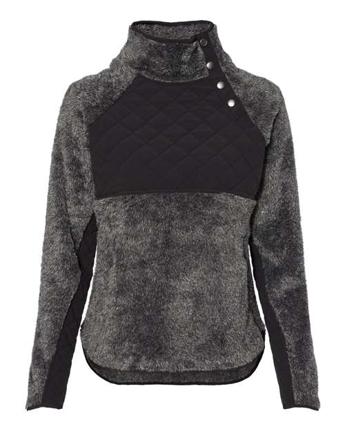 Women's Quilted Fuzzy Fleece Snap Placket Pullover — Black Pepper/ Black