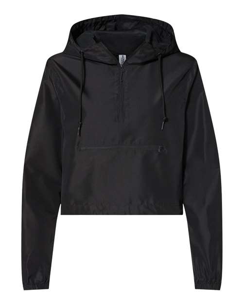Women's Lightweight Quarter-Zip Pullover Crop Windbreaker — Black