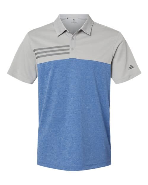 Men's Heathered Colorblocked 3-Stripes Polo — Grey Two Heather/ Collegiate Royal Heather