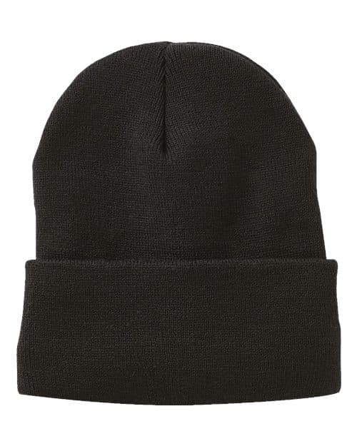 12" Fleece Lined Cuffed Beanie — Black