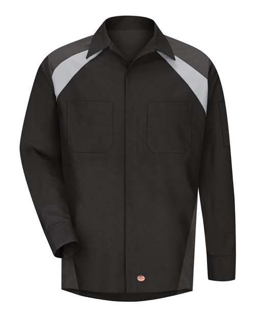 Men's Tall Long Sleeve Tri-Color Shop Shirt — Black/ Charcoal/ Light Grey