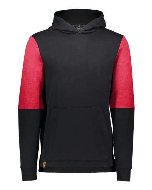 Youth All-American Team Fleece Colorblocked Hooded Sweatshirt — Black/ Scarlet Heather