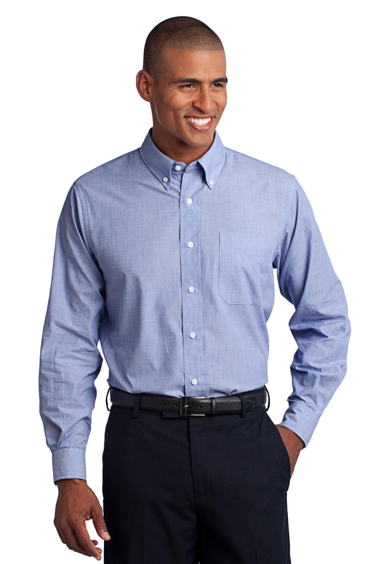 Port Authority ® Crosshatch Easy Care Shirt — Chambray Blue