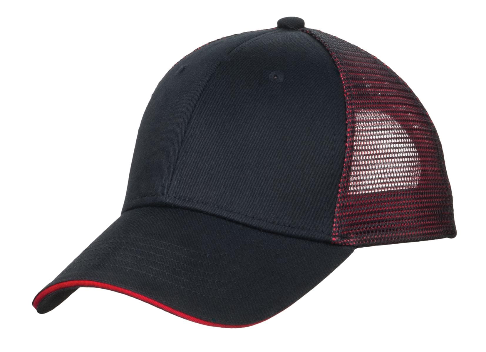 Port Authority ® Double Mesh Snapback Sandwich Bill Cap — Black/ Red