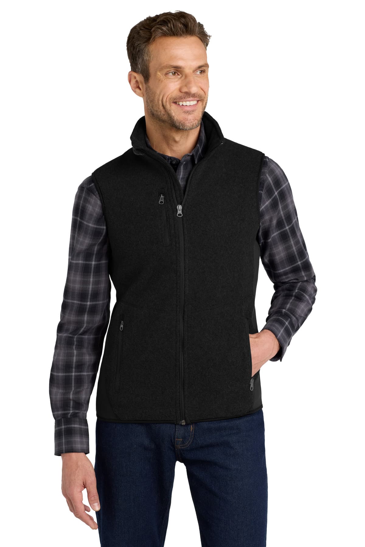 Port Authority ® R-Tek ® Pro Fleece Full-Zip Vest — Black/ Black