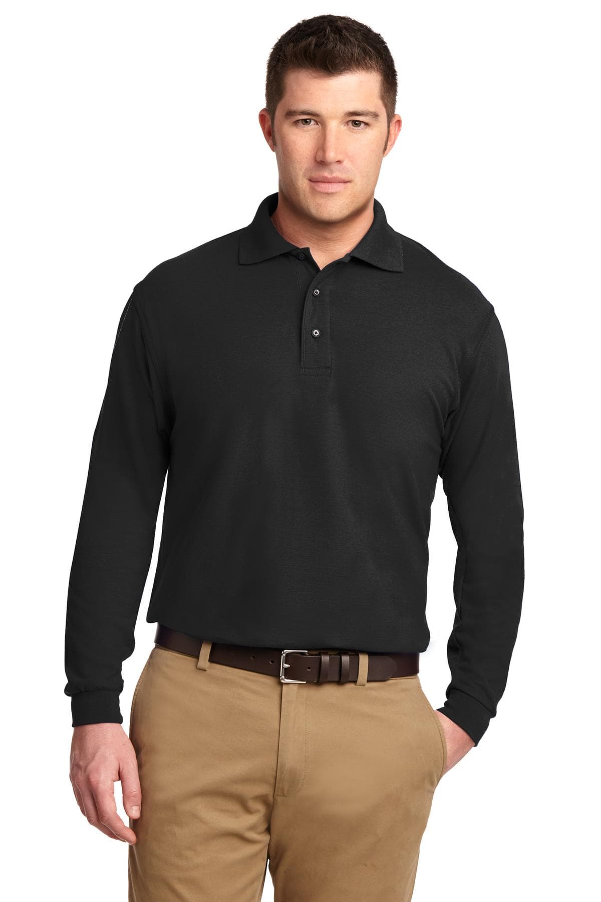 Port Authority ® Tall Silk Touch Long Sleeve Polo — Black